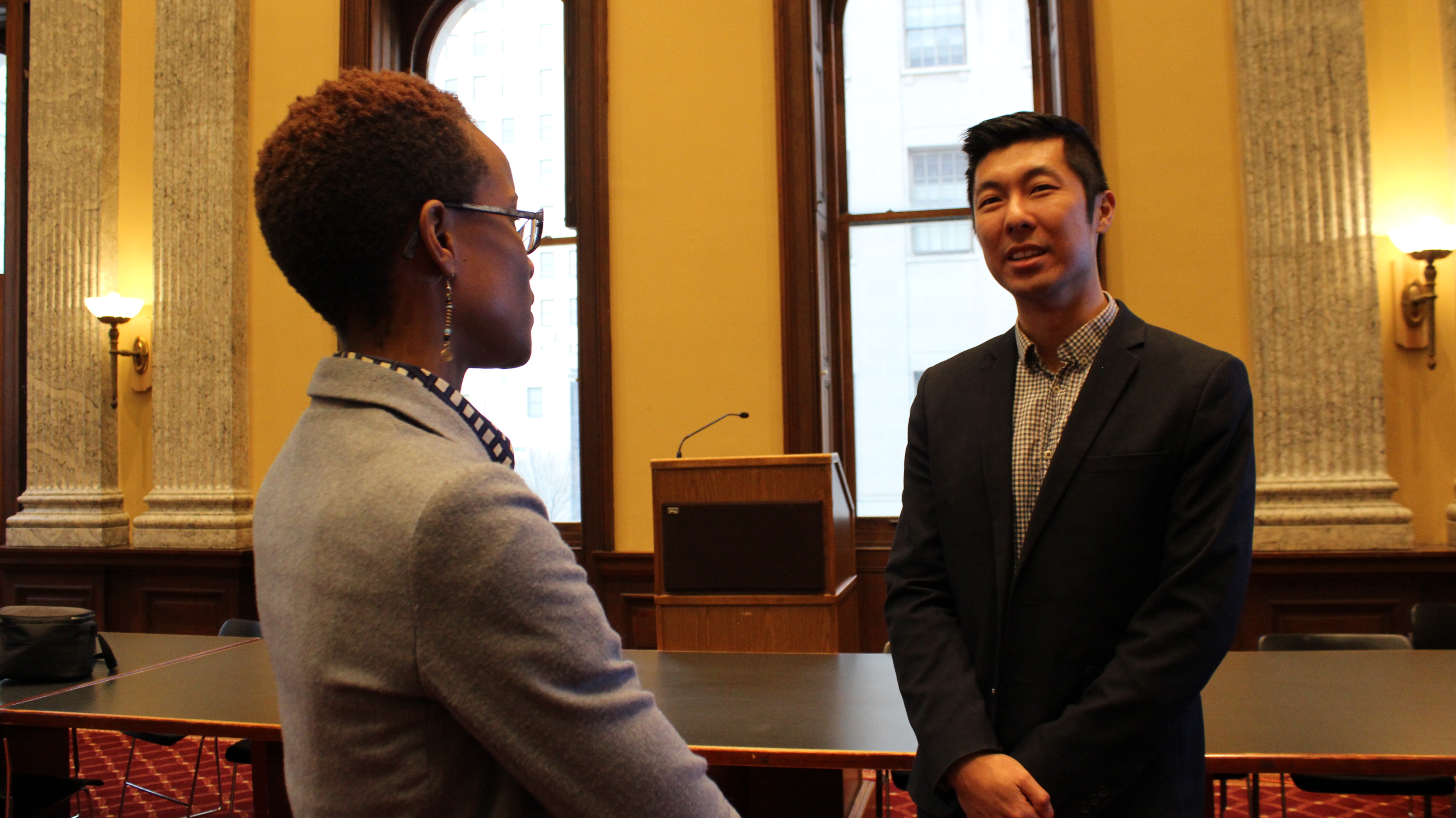 Dan Wu talks with DGS Director Chichi